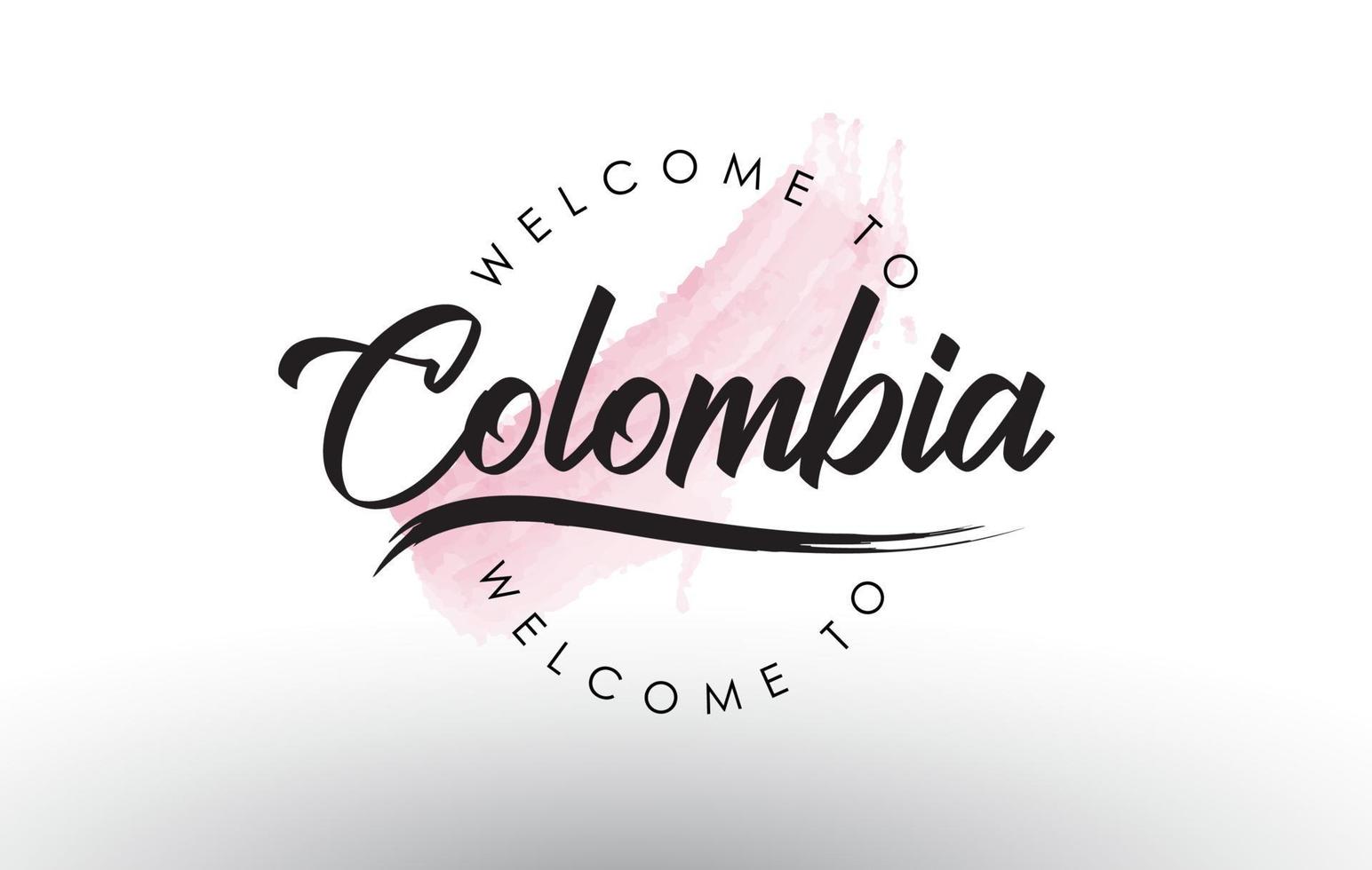 colombia bienvenido al texto con pincelada rosa acuarela vector