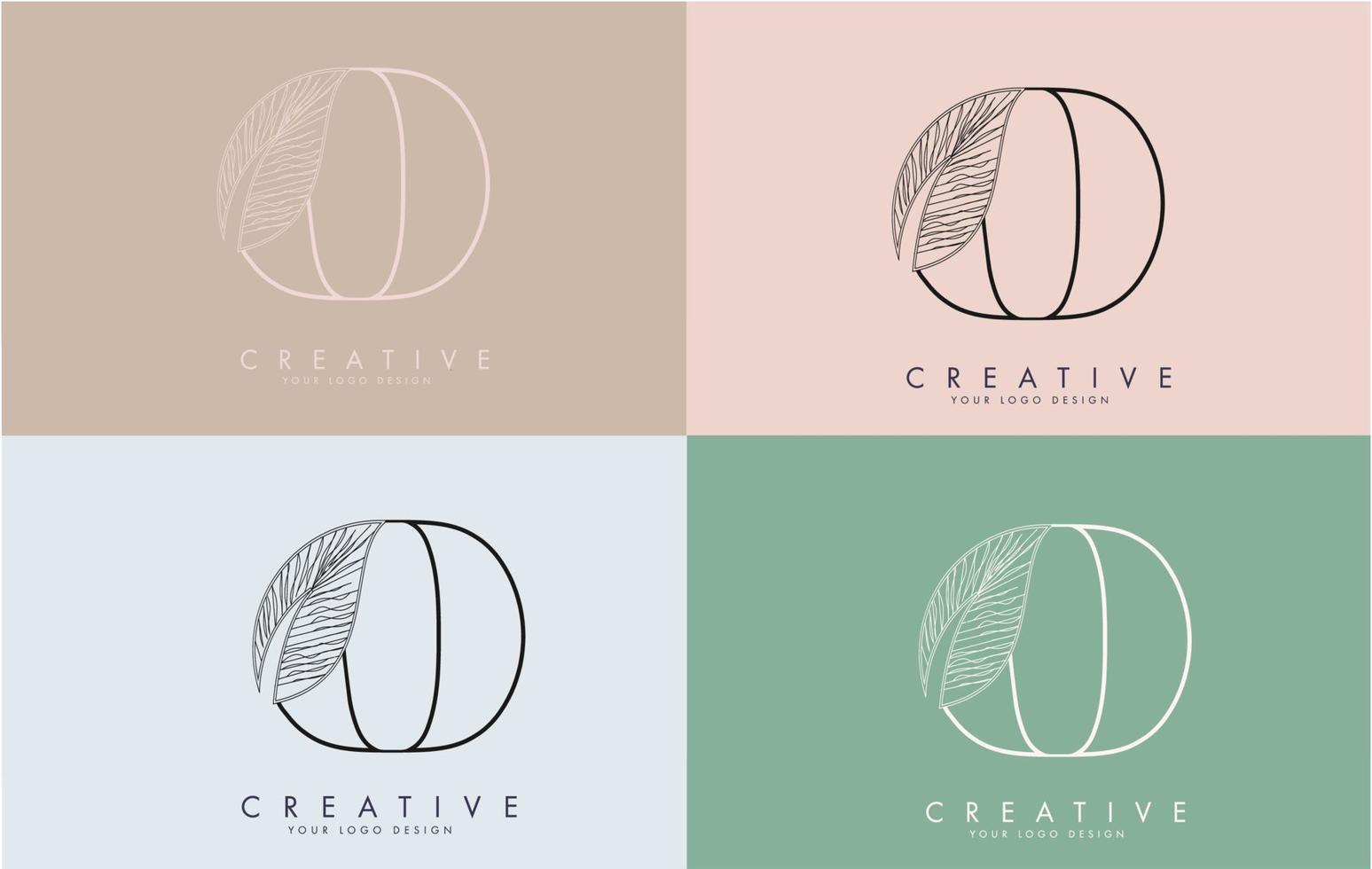 Outline Letter O Logo icon with Wired Leaf Concept Design on colorful backgrounds. vector
