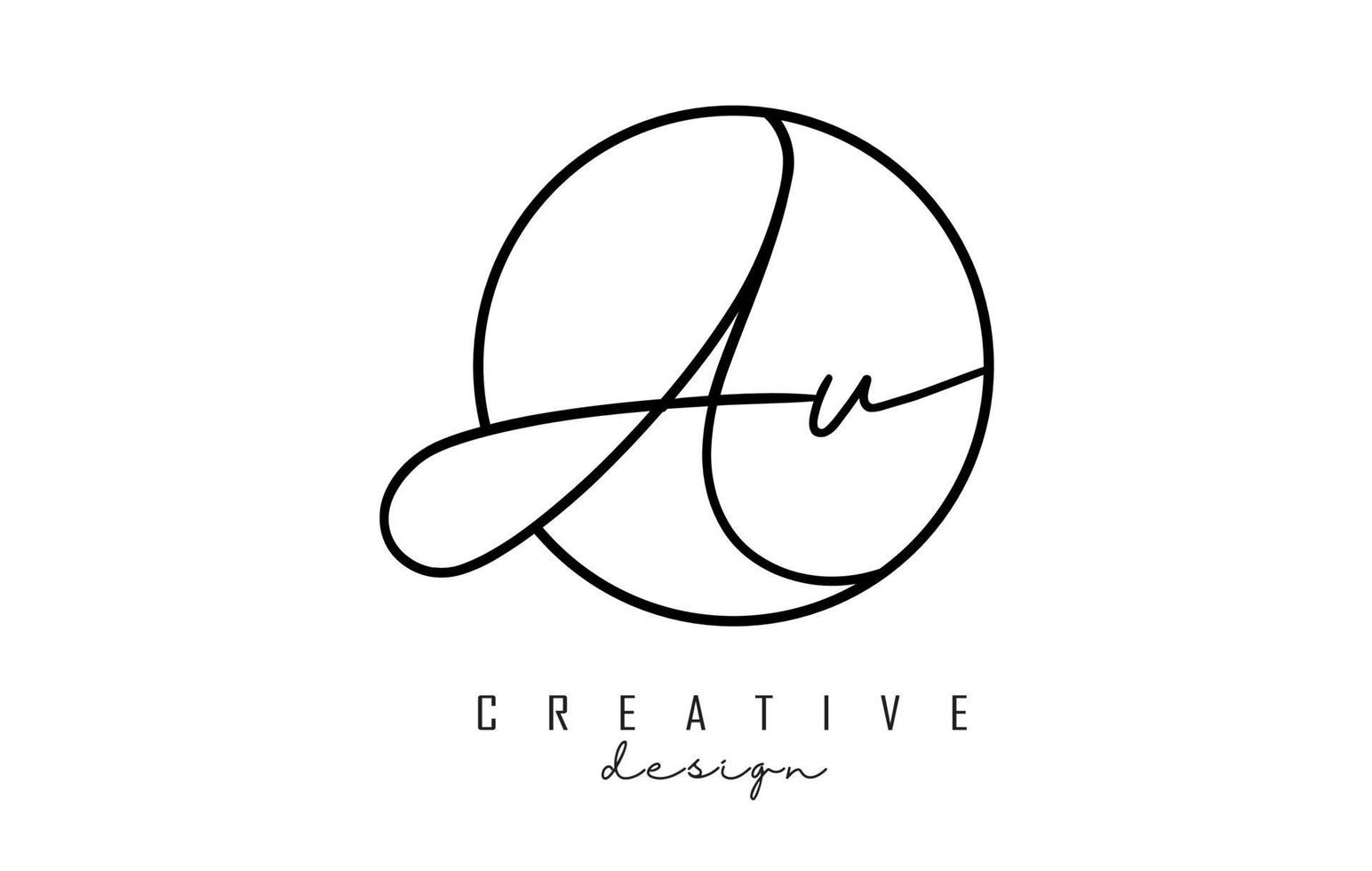 Handwriting letters AU A U logo design with simple circle vector illustration.