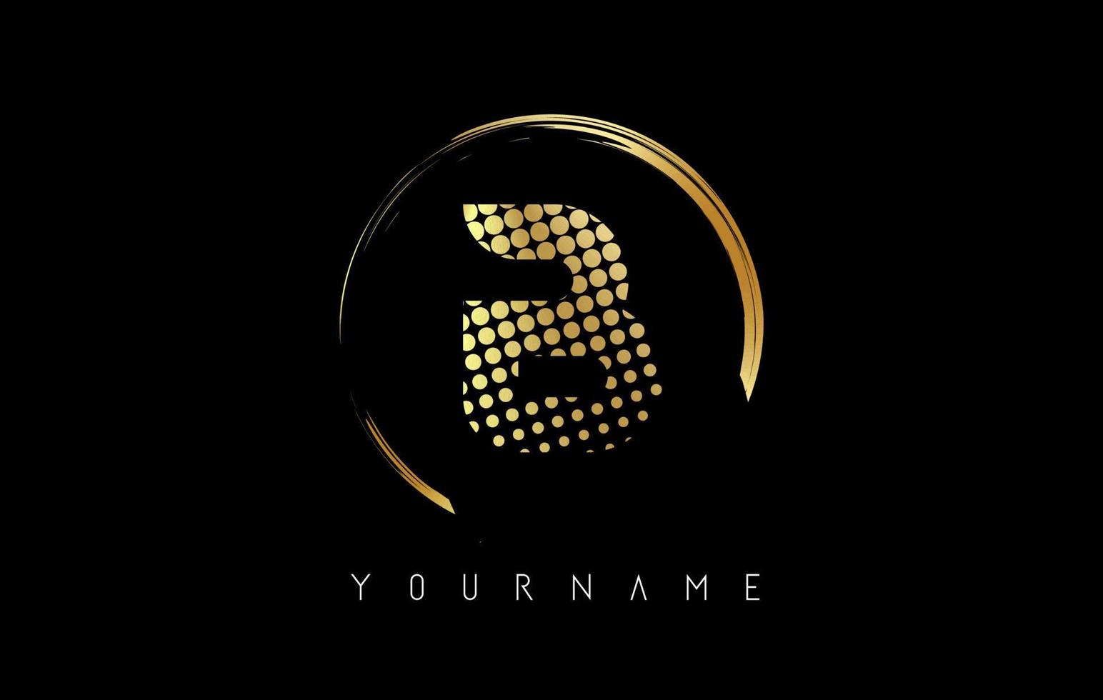 Golden B letter logo design with golden dots and circle frame on black background. vector