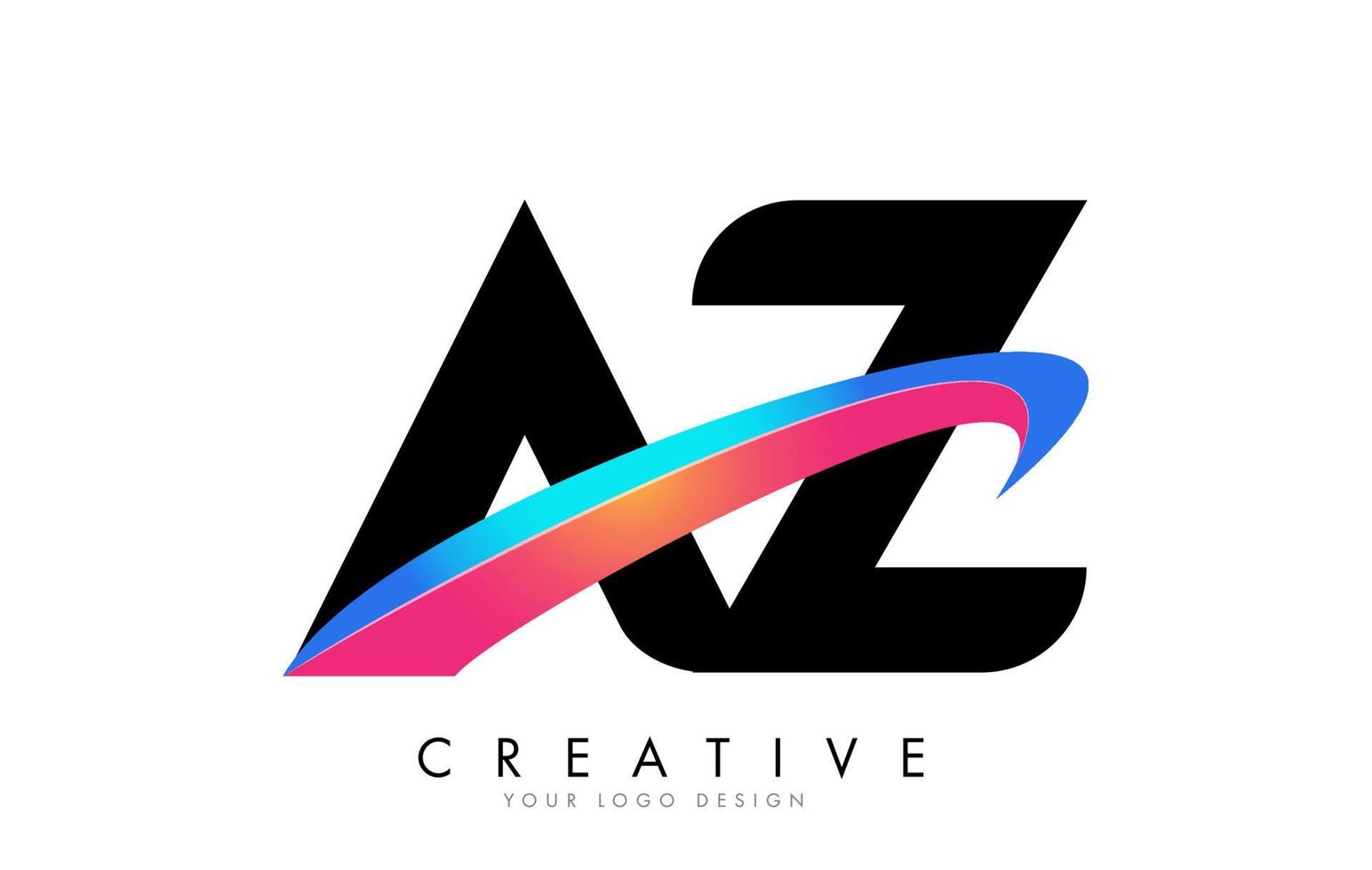 AZ letter logo with bright gradient swash design. vector