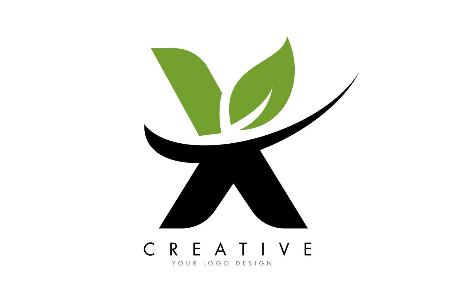 Letter X with Leaf and Creative Swoosh Logo Design. vector