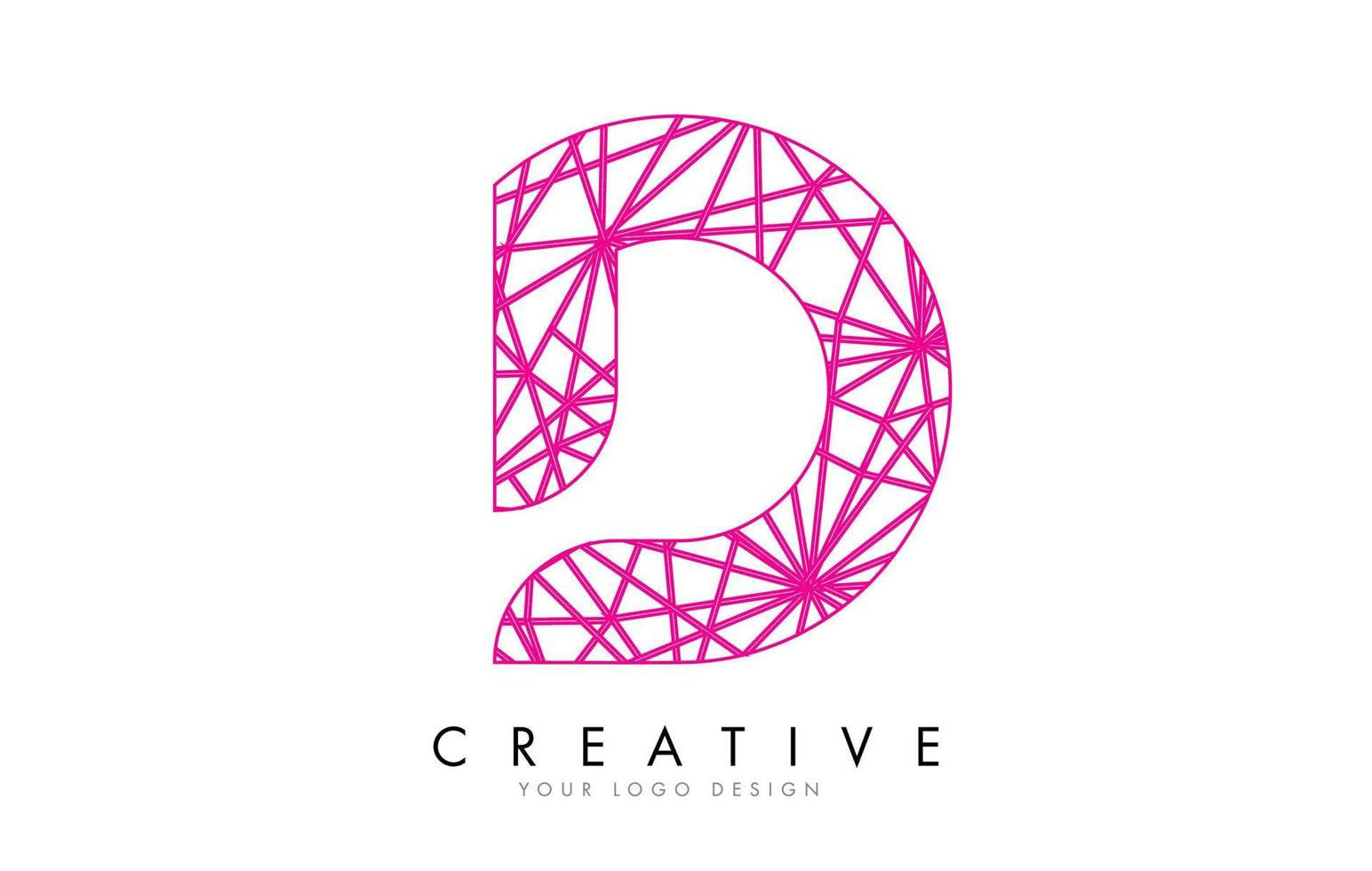 Sketched stylized Letter D with different Pink Lines Pattern Design. vector
