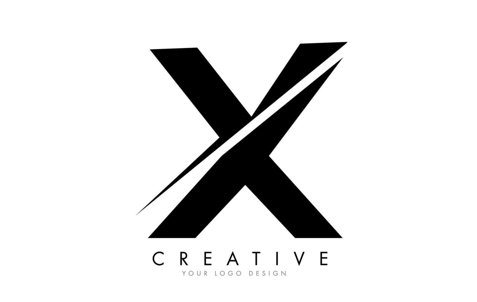 Diseño de logotipo de letra x con un corte creativo. vector