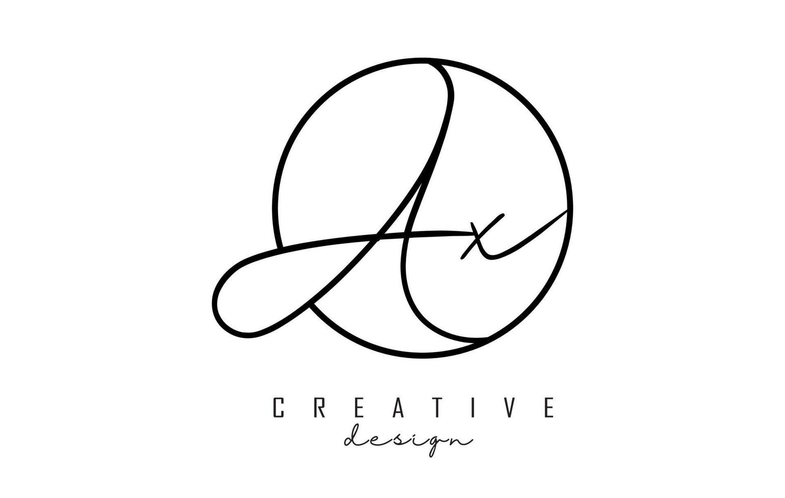 Handwriting letters AX A X logo design with simple circle vector illustration.