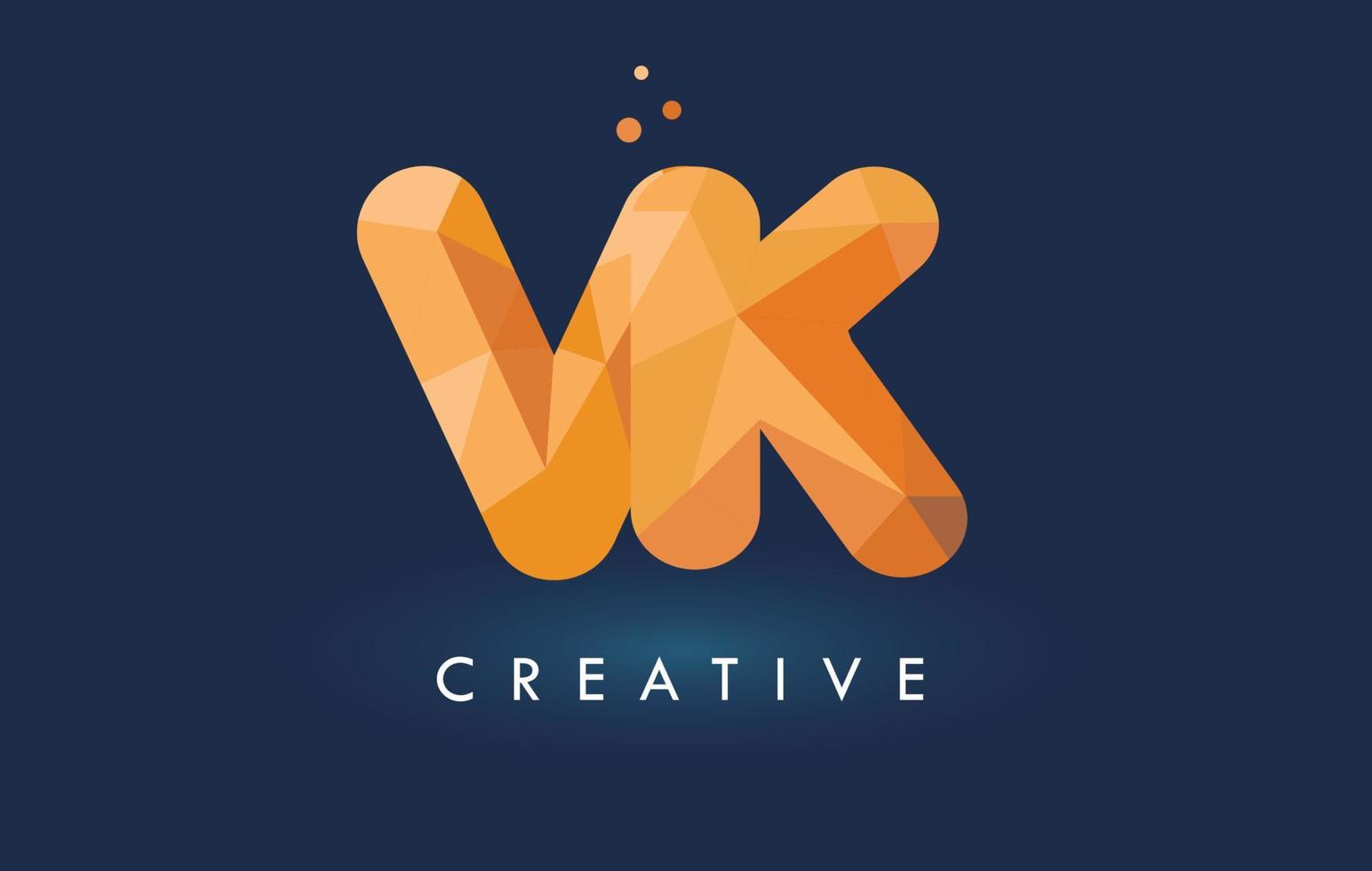 Letra de vk con logo de triángulos de origami. diseño creativo de origami naranja amarillo. vector