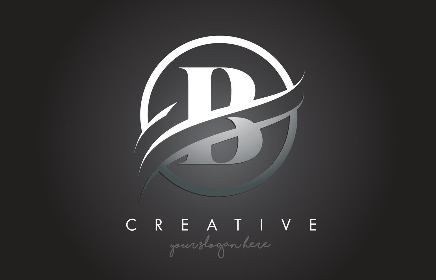 B Letter Logo Design with Circle Steel Swoosh Border and Creative Icon Design. vector