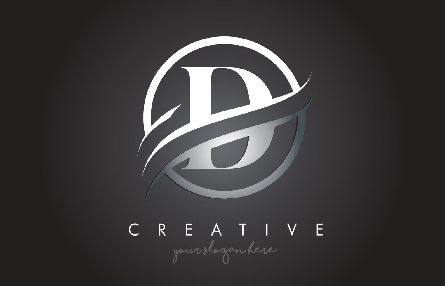 D Letter Logo Design with Circle Steel Swoosh Border and Creative Icon Design. vector
