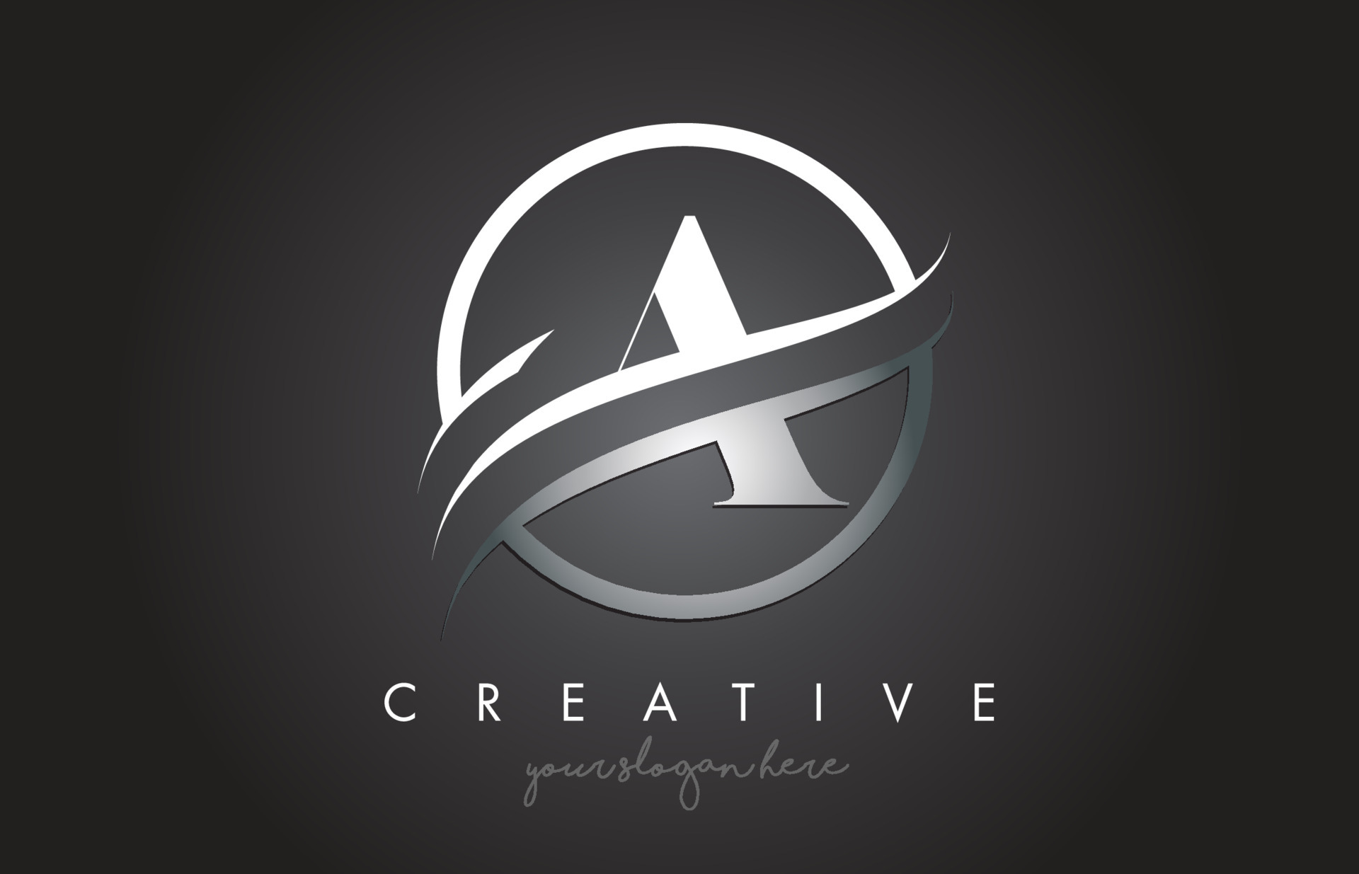 A Letter Logo Design with Circle Steel Swoosh Border and Creative Icon ...