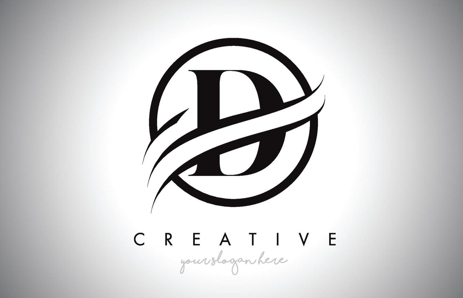 D Letter Logo Design with Circle Swoosh Border and Creative Icon Design. vector