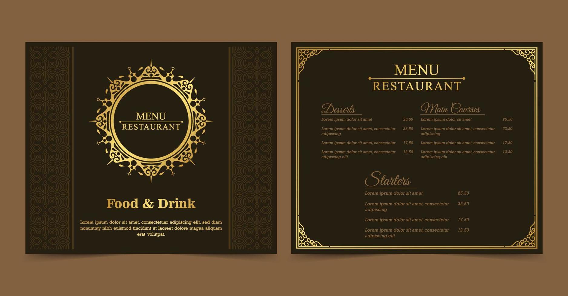 Luxury Menu restaurant with ornamental Elements. vector