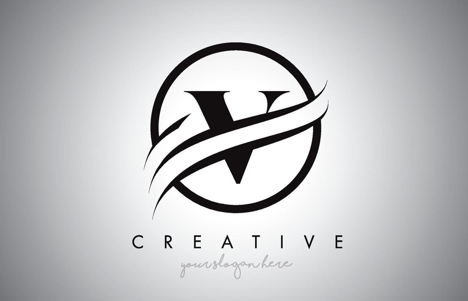 V Letter Logo Design with Circle Swoosh Border and Creative Icon Design. vector