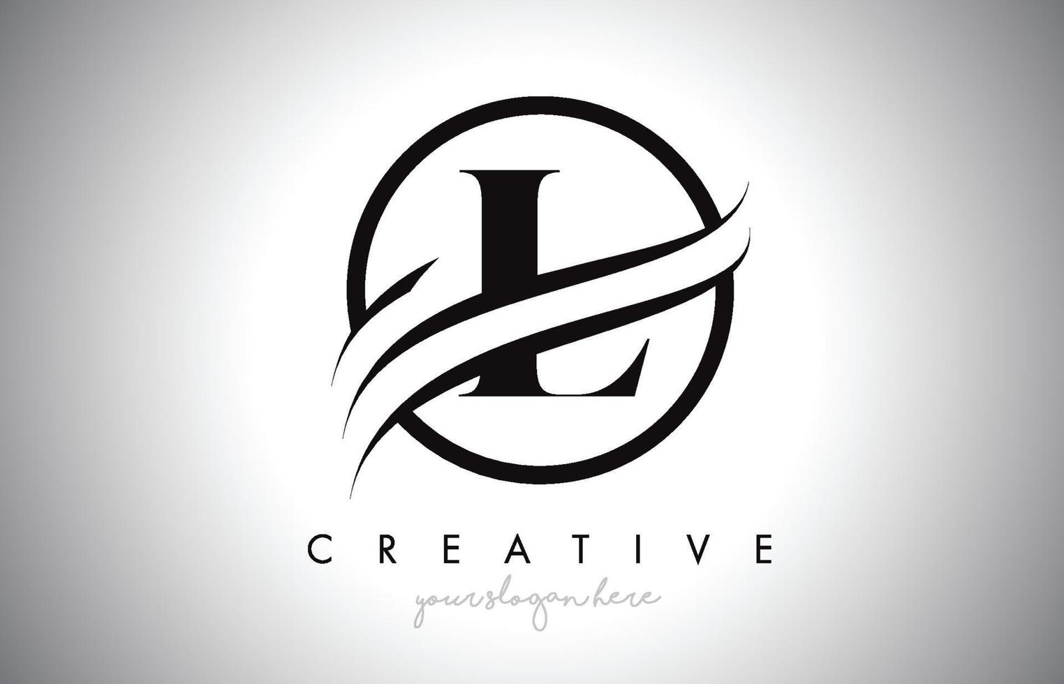 Diseño de logotipo de letra l con borde circular swoosh y diseño de icono creativo. vector