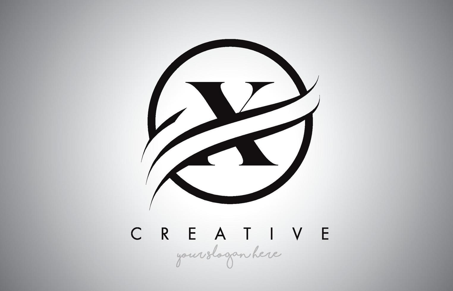 Diseño de logotipo de letra x con borde circular swoosh y diseño de icono creativo. vector