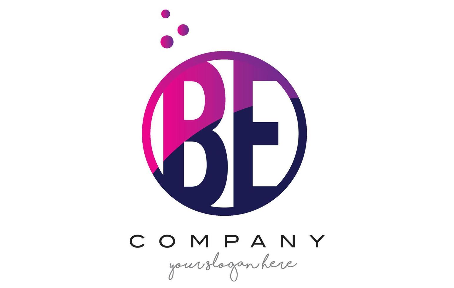 BE B E Circle Letter Logo Design with Purple Dots Bubbles vector