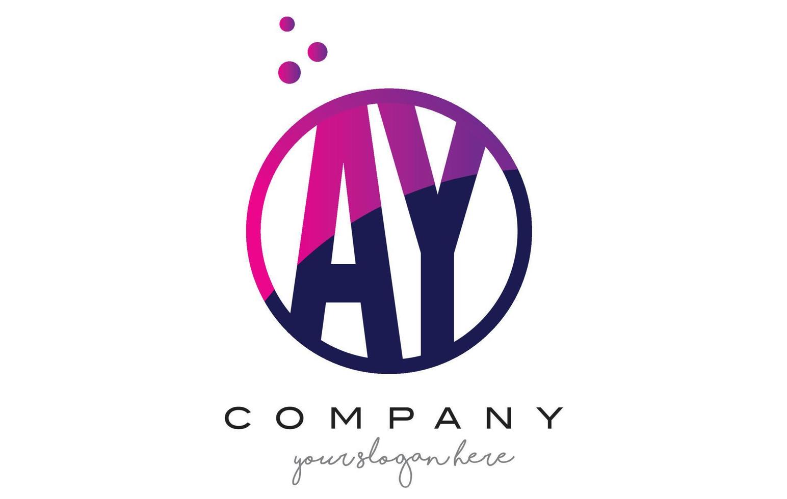 AY A Y Circle Letter Logo Design with Purple Dots Bubbles vector