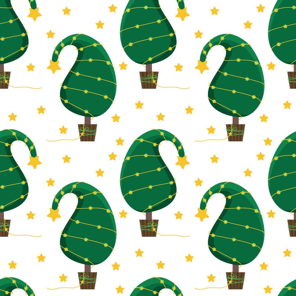 Seamless Christmas background with an unusual Christmas tree and a bright garland vector