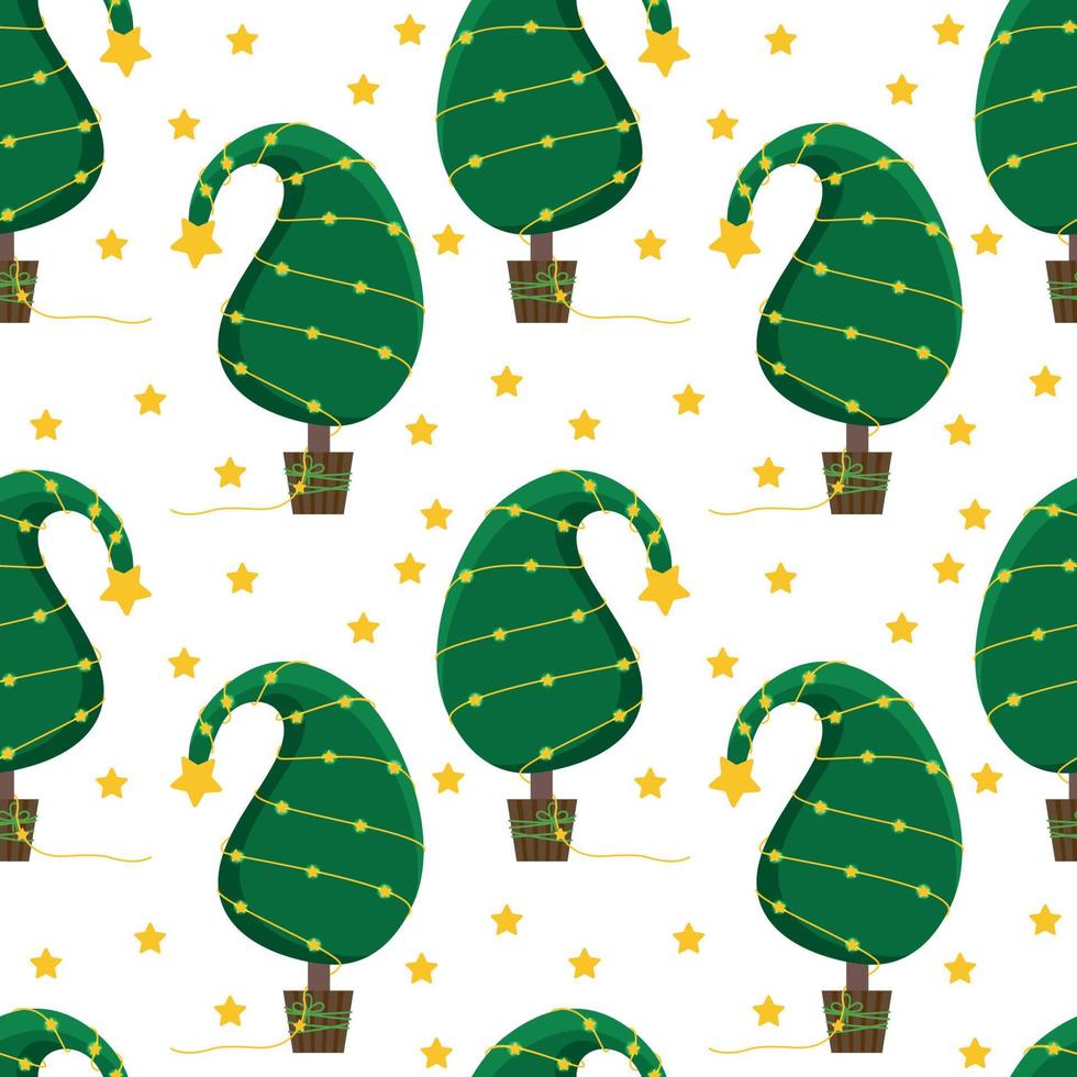 Seamless Christmas background with an unusual Christmas tree and a bright garland vector