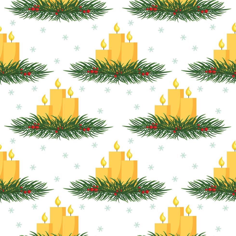 Seamless Christmas background with Christmas candles in fir branches vector