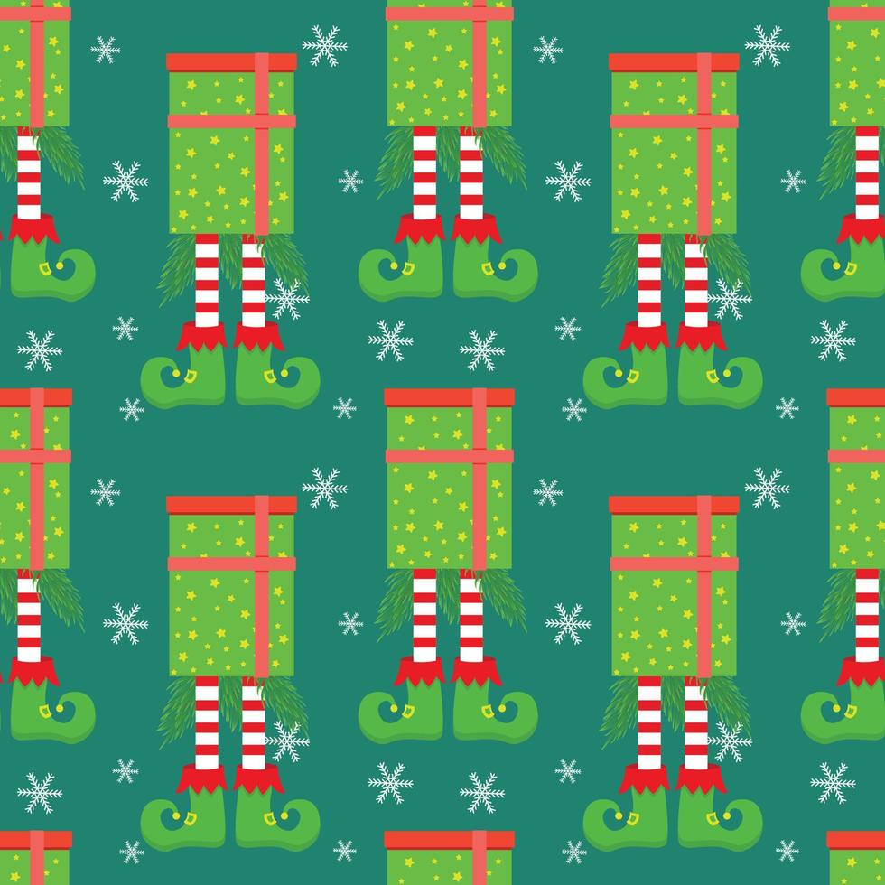 Seamless Christmas Pattern with Elf legs from gift box vector