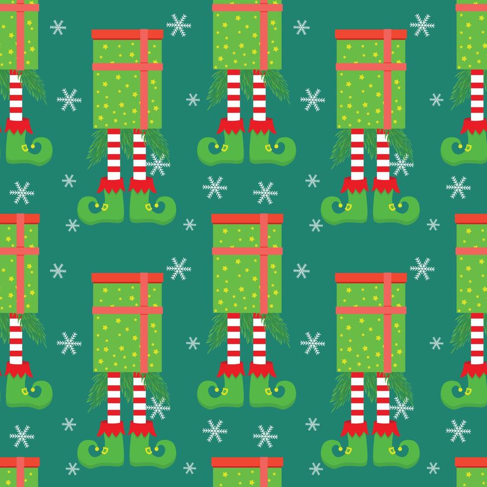 Seamless Christmas Pattern with Elf legs from gift box vector