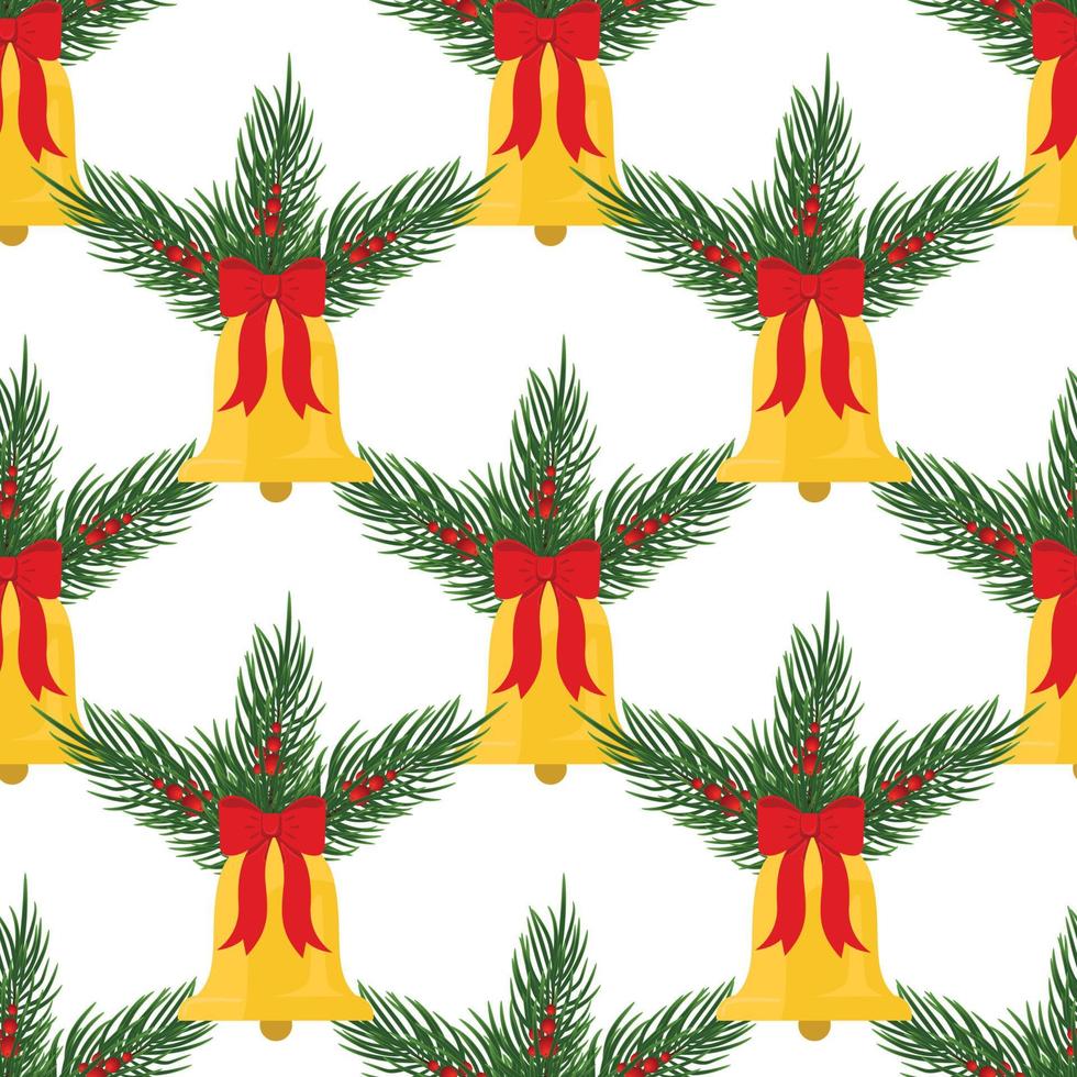 Seamless Christmas background with Christmas bell and coniferous branches vector