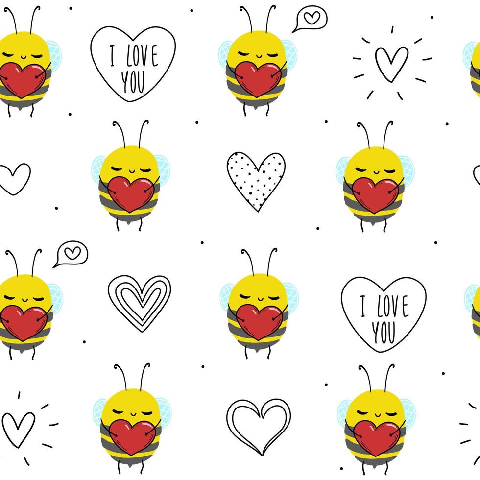 Cute doodle baby bee with heart text I love you white seamless pattern minimalist hand drawn. Summer texture, insect textiles, children wallpaper. Valentine's day. 4879478 Vector Art at Vecteezy Cute doodle baby bee with heart text I love you white seamless pattern minimalist hand drawn. Summer texture, insect textiles, children wallpaper. Valentine's day. 4879478 Vector Art at Vecteezy