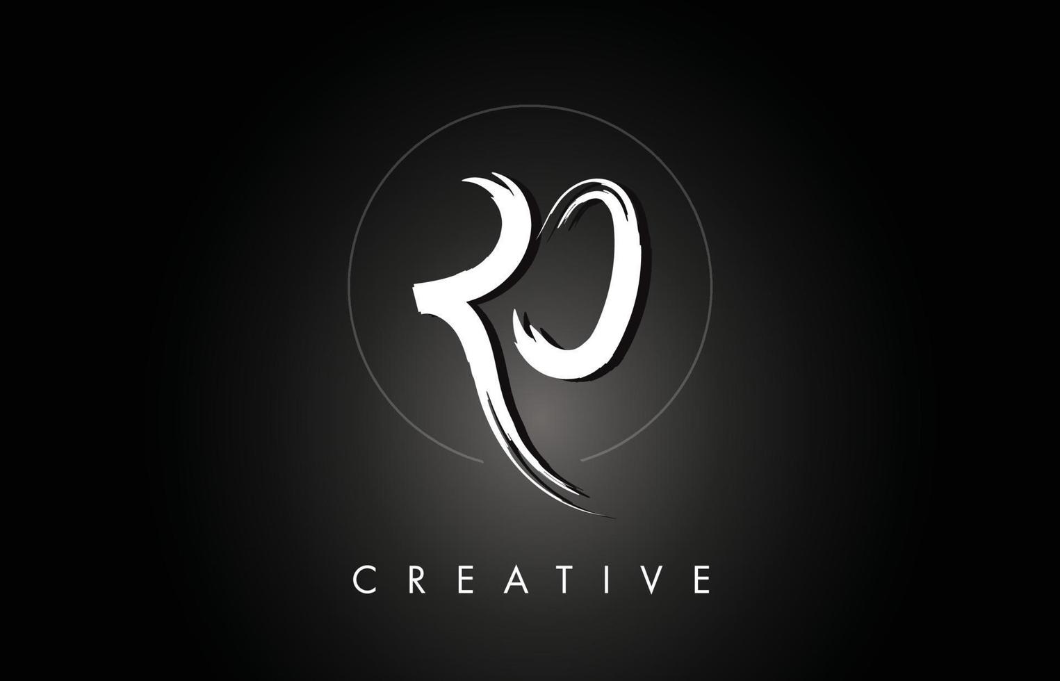 RO R O Brushed Letter Logo Design with Creative Brush Lettering Texture and Hexagonal Shape vector