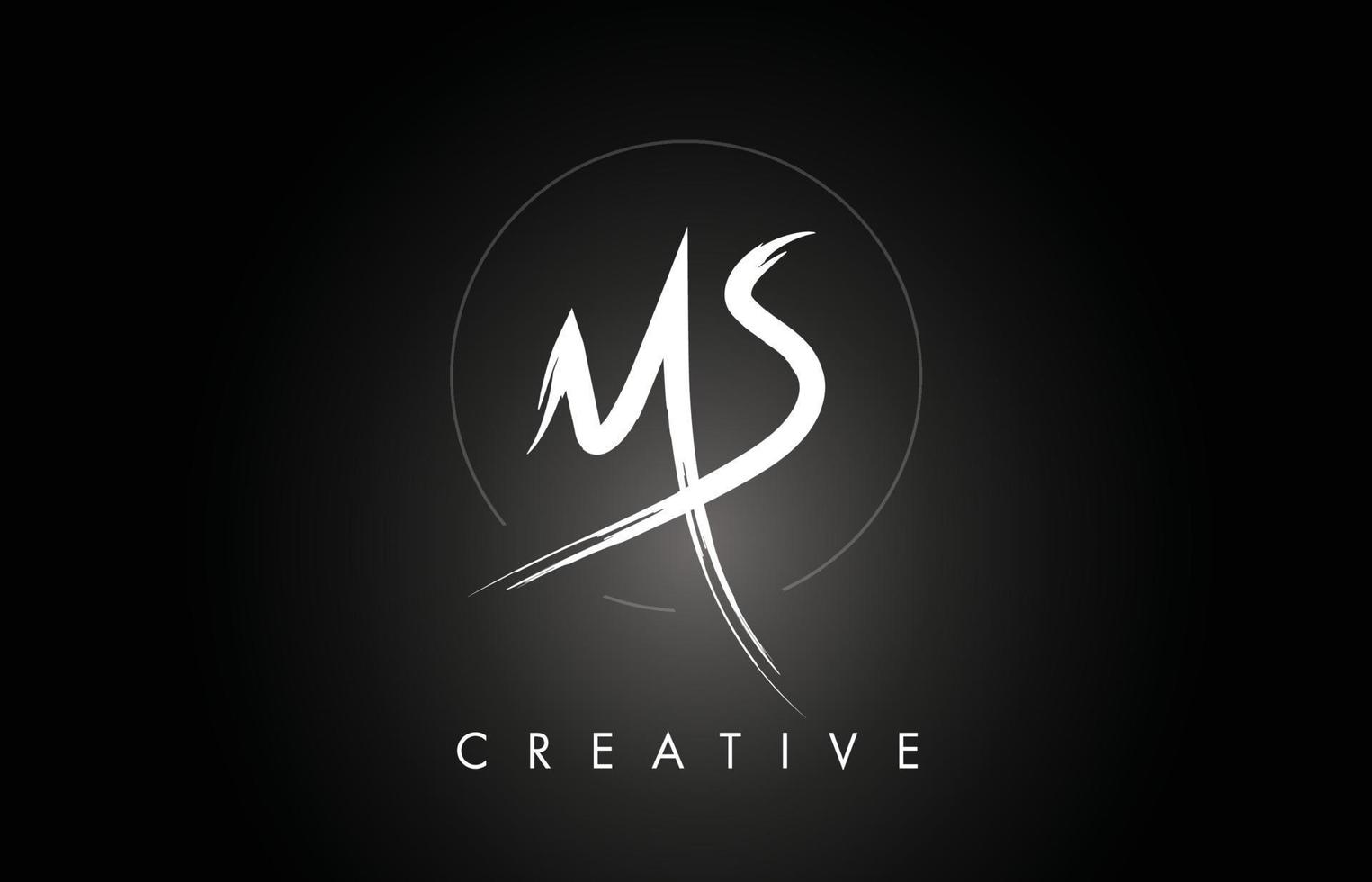 MS M S Brushed Letter Logo Design with Creative Brush Lettering Texture and Hexagonal Shape vector