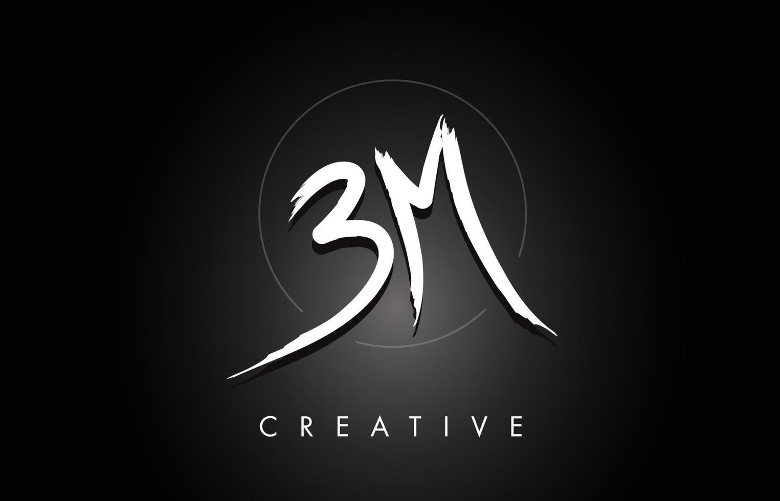 BM B M Brushed Letter Logo Design with Creative Brush Lettering Texture and Hexagonal Shape vector