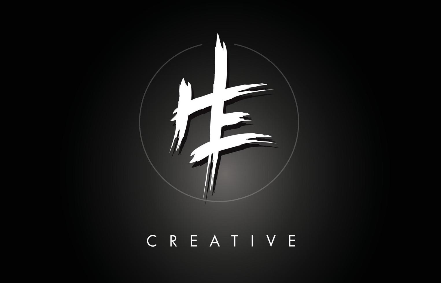 HE H E Brushed Letter Logo Design with Creative Brush Lettering Texture and Hexagonal Shape vector