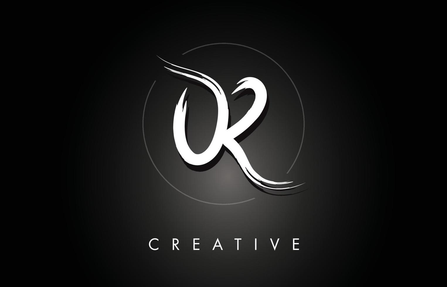 OR O R Brushed Letter Logo Design with Creative Brush Lettering Texture and Hexagonal Shape vector