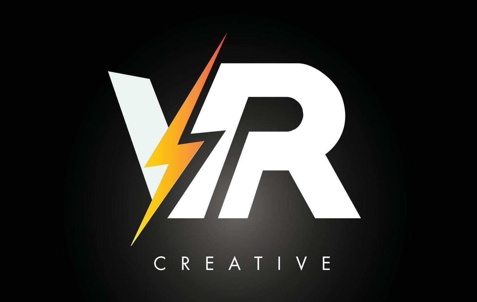 Diseño de logotipo de letra vr con perno de trueno de iluminación. logotipo de letra de perno eléctrico vector