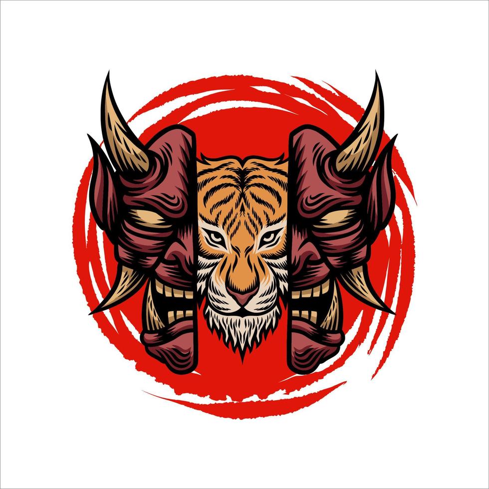 japanese samurai mask tiger cat animal vector design