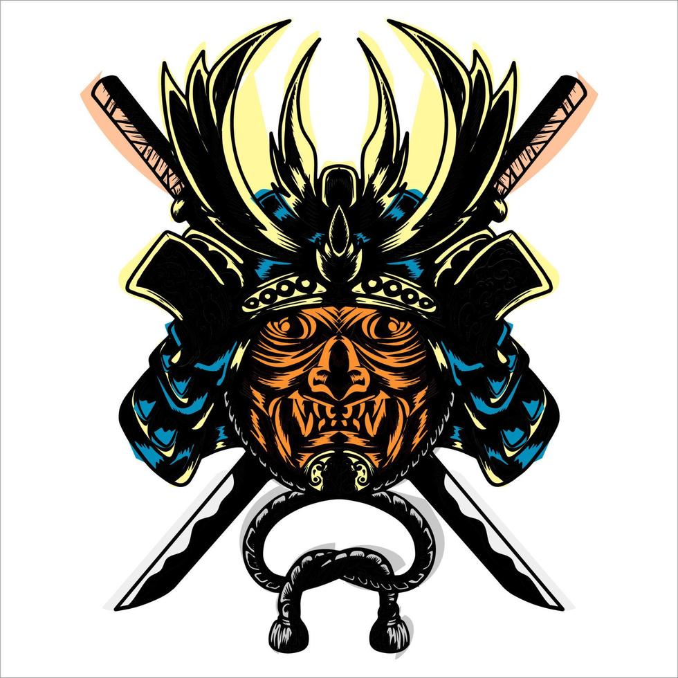 japanese sword demon demon armor mask vector design