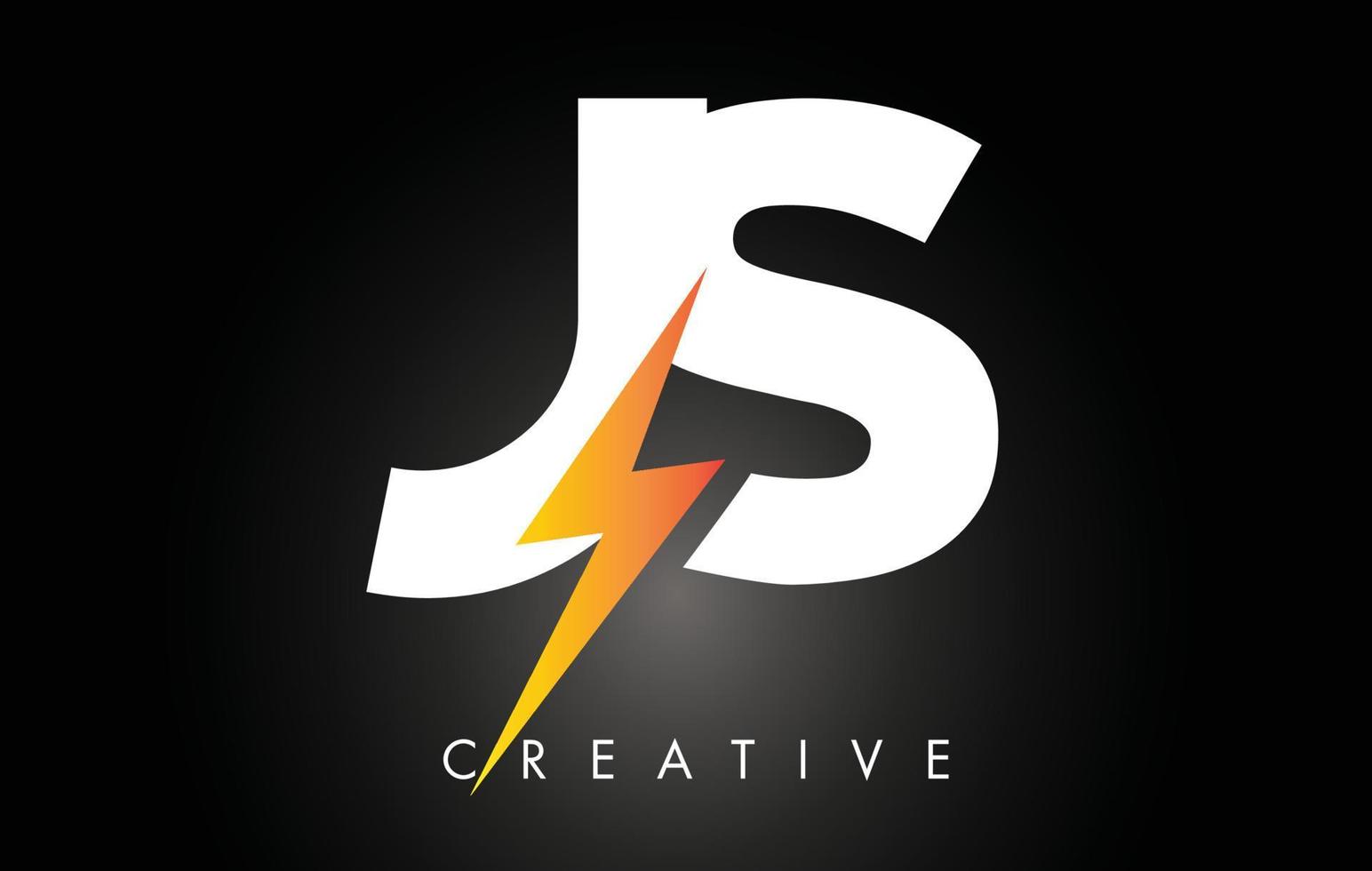 Diseño de logotipo de letra js con iluminación thunder bolt. logotipo de letra de perno eléctrico vector