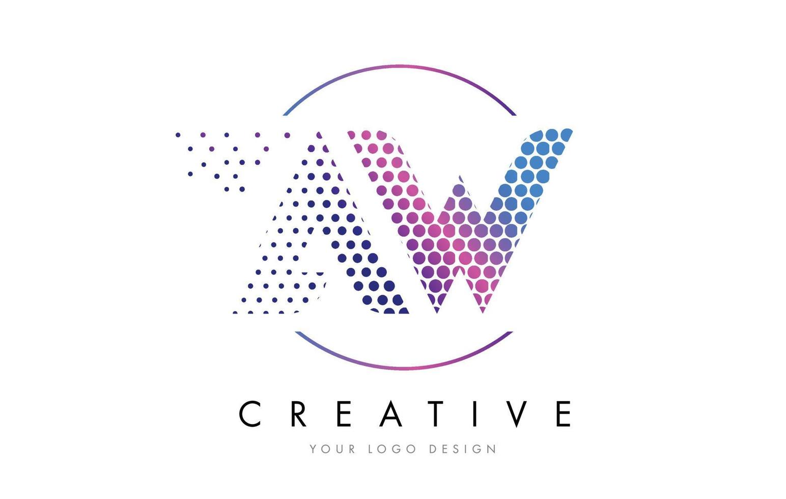 AW A W Pink Magenta Dotted Bubble Letter Logo Design Vector