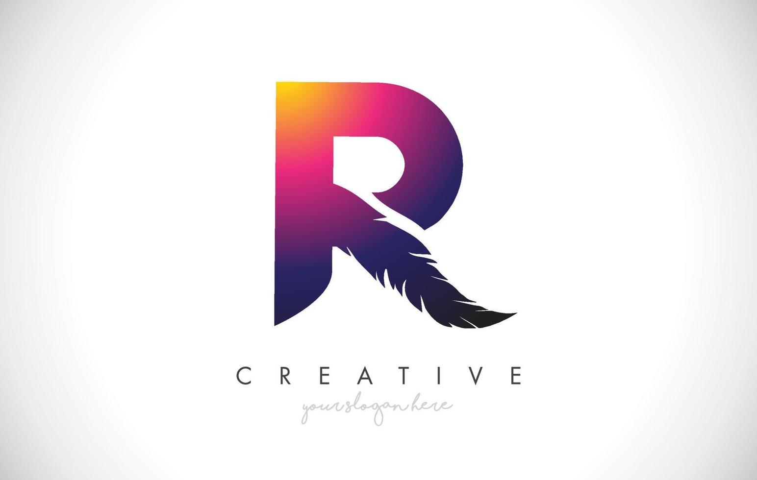 R Feather Letter Logo Icon Design With Feather Feathers Creative Look Vector Illustration