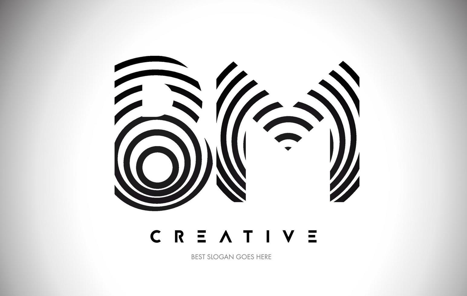 BM Lines Warp Logo Design. Letter Icon Made with Circular Lines. vector
