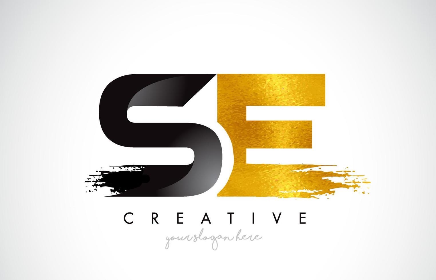 SE Letter Design with Black Golden Brush Stroke and Modern Look. vector