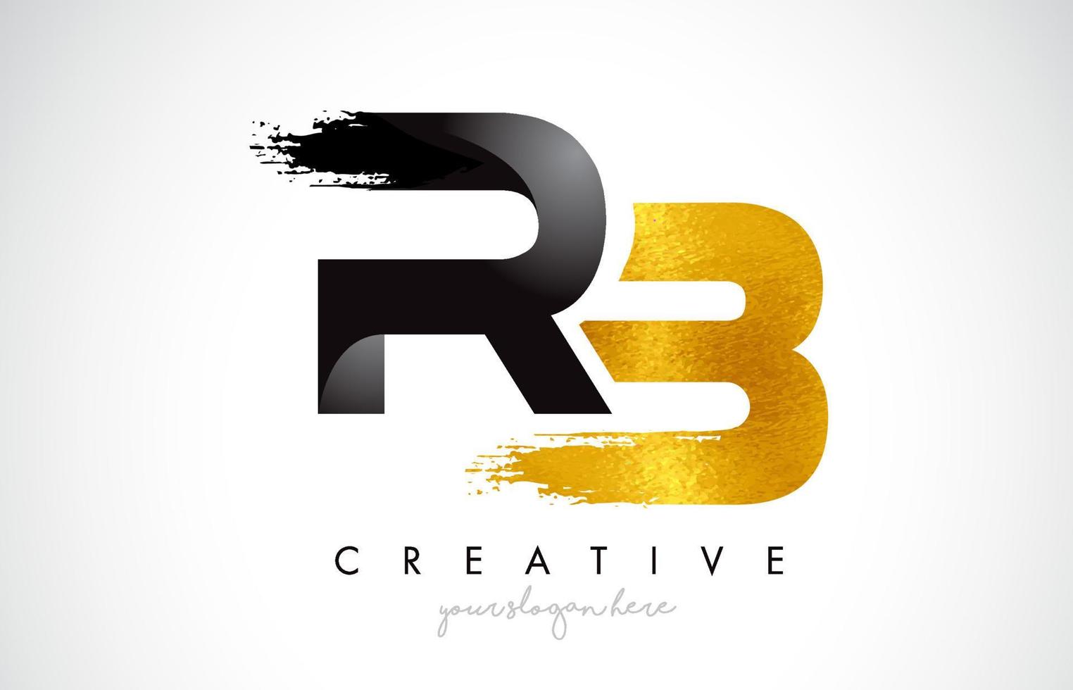 RB Letter Design with Black Golden Brush Stroke and Modern Look. vector