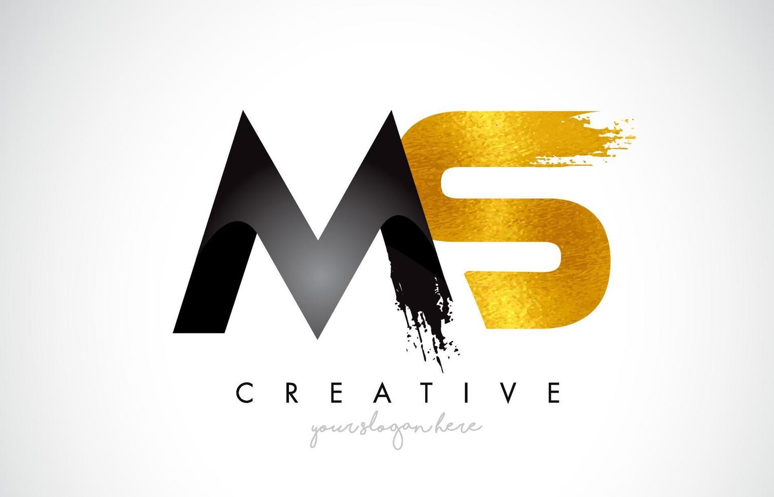 MS Letter Design with Black Golden Brush Stroke and Modern Look. vector