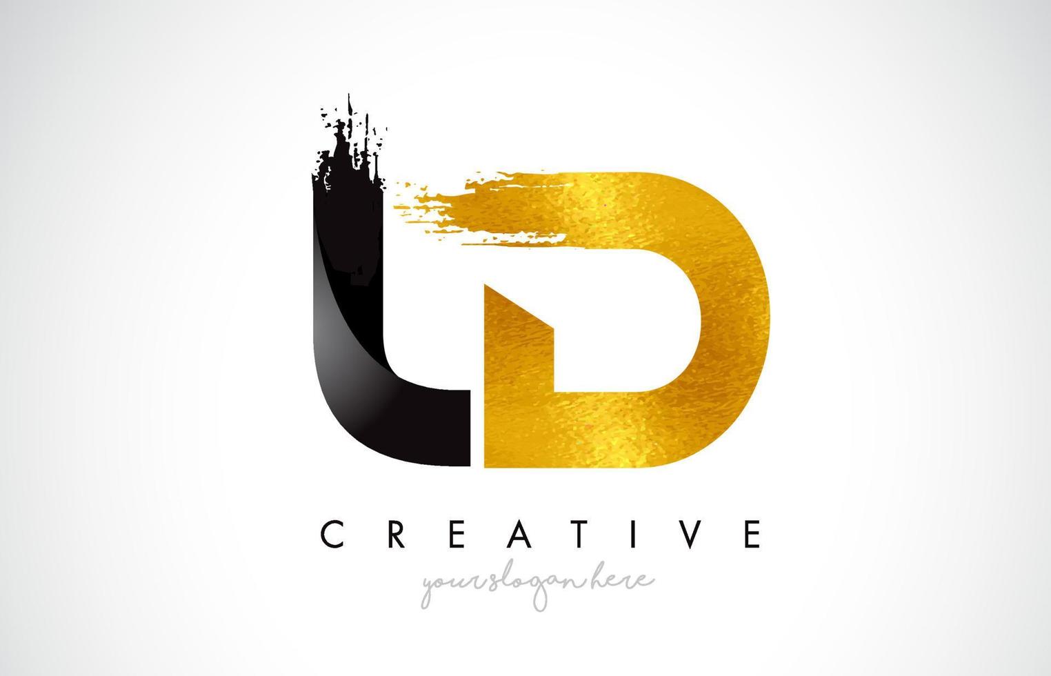 LD Letter Design with Black Golden Brush Stroke and Modern Look. vector