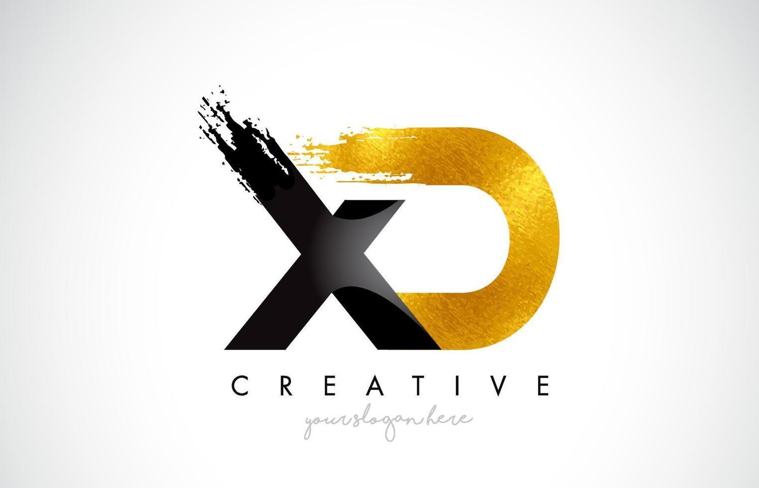 XD Letter Design with Black Golden Brush Stroke and Modern Look. vector