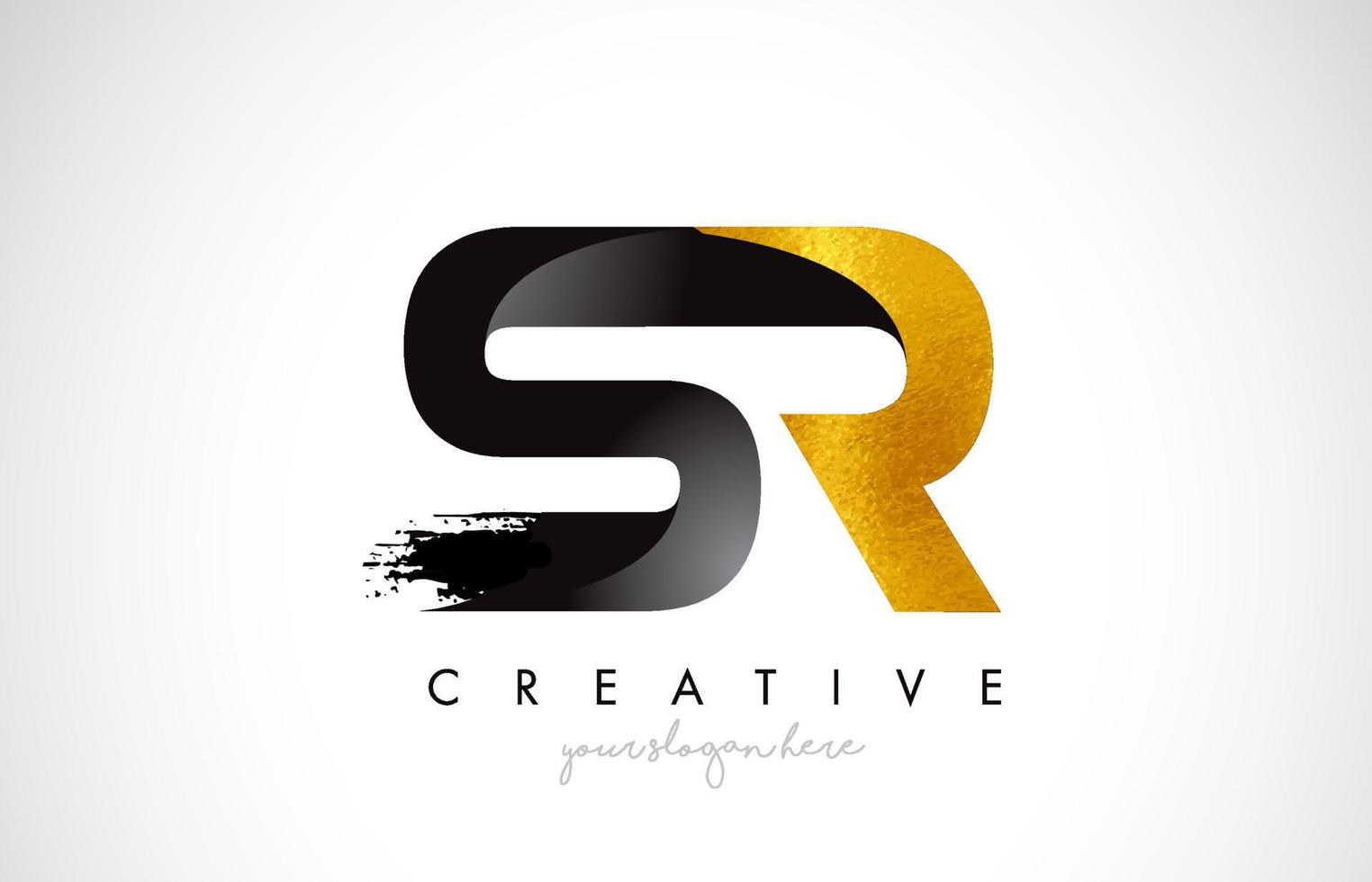 SR Letter Design with Black Golden Brush Stroke and Modern Look. vector