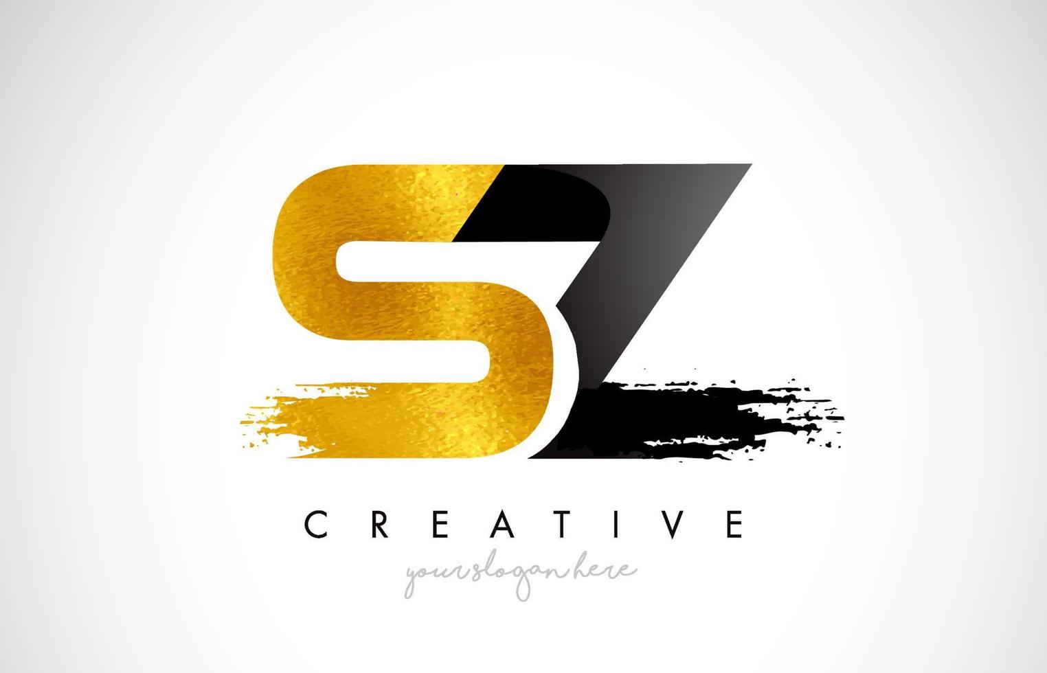 SZ Letter Design with Black Golden Brush Stroke and Modern Look. vector