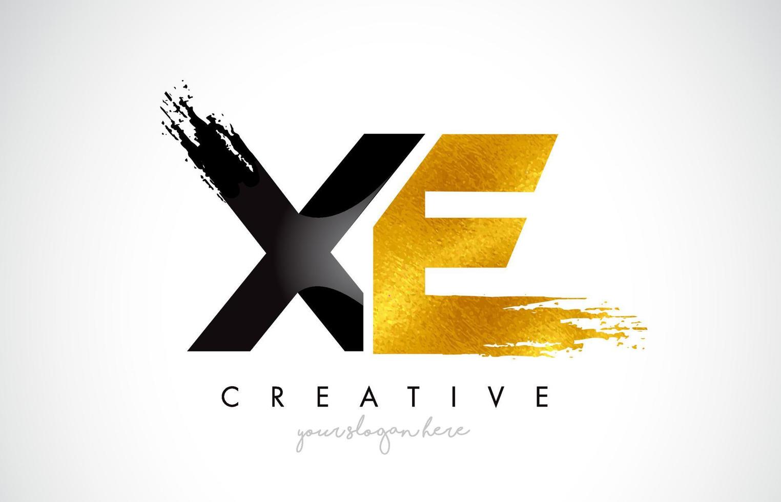 XE Letter Design with Black Golden Brush Stroke and Modern Look. vector