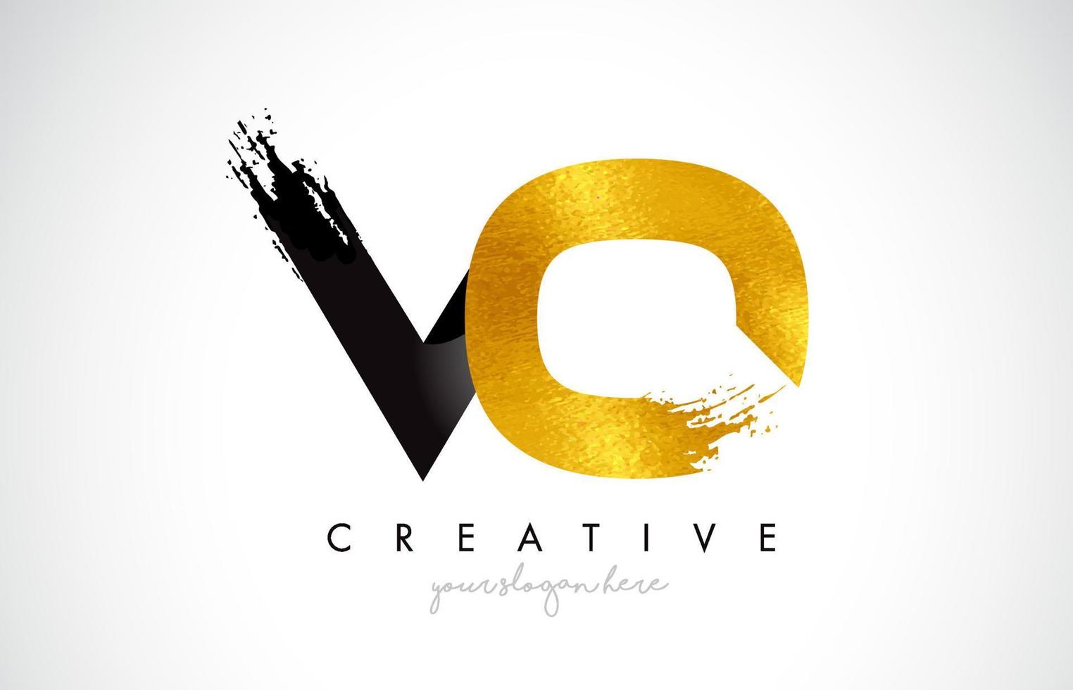 VO Letter Design with Black Golden Brush Stroke and Modern Look. vector