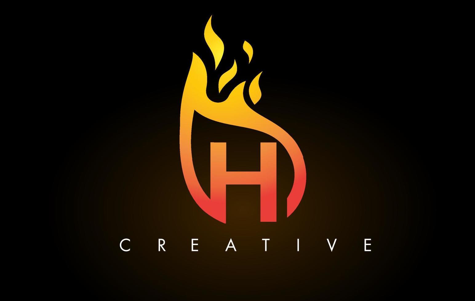 Icono de diseño de logotipo de letra h de llama con colores amarillo naranja y llamas vector