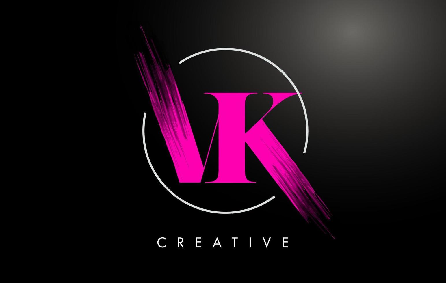 Diseño de logotipo de letra de trazo de pincel rosa vk. icono de letras de logotipo de pintura rosa. vector